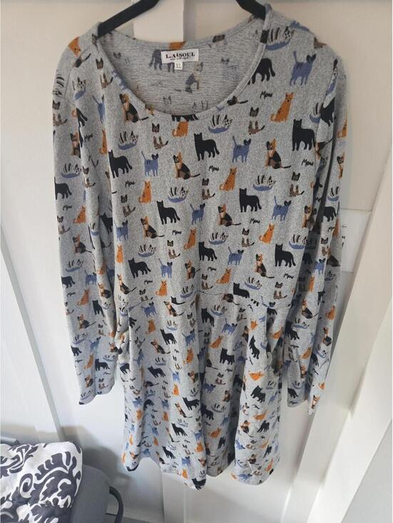 Dresses & Skirts - L.A. Soul Gray Cat Print Long Sleeve Fit and Flare Dress XL